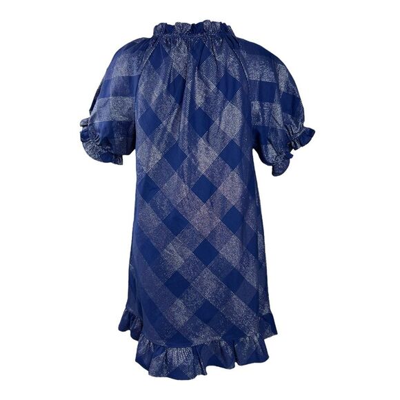 Hill House Dress Katherine Nap Navy Glitter Check Puff Sleeve Mini Shift - Picture 3 of 8